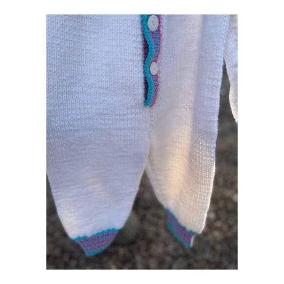 Vintage 80s Hand Knit Romper Sleeper White Purple Turquoise - Picture 6 of 9